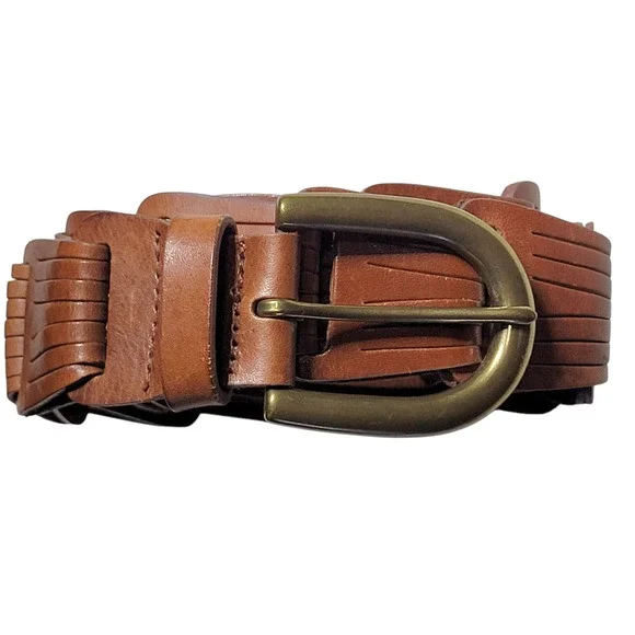 Eddie Bauer Brown Woven Leather Belt XL 46 Boho Brass Buckle - Picture 8 of 13